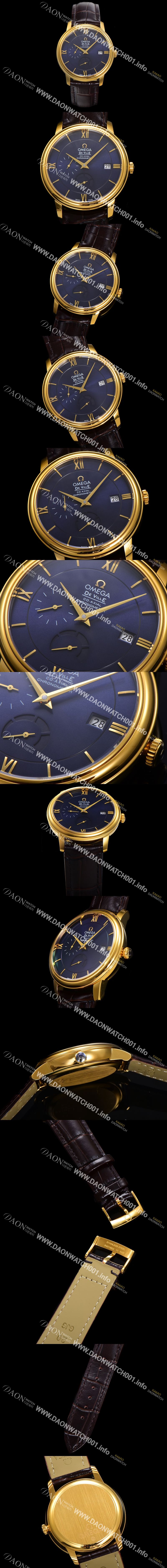 미러급 오메가 남성용 드빌 424.53.40.21.03.001 프레스티지 코-액시얼 39.5mm  18K 옐로우골드 오토매틱 Cal.2627 타입 블루 다이얼 omg0177 Ⅳ