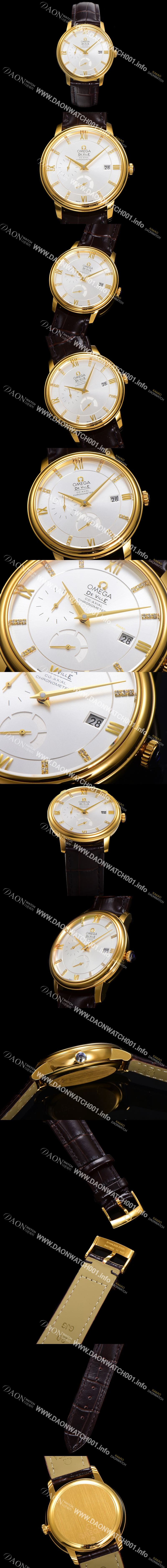 미러급 오메가 남성용 드빌 424.53.40.21.52.001 프레스티지 코-액시얼 39.5mm  18K 옐로우골드 오토매틱 Cal.2627 타입 블루 다이얼 omg0178 Ⅳ