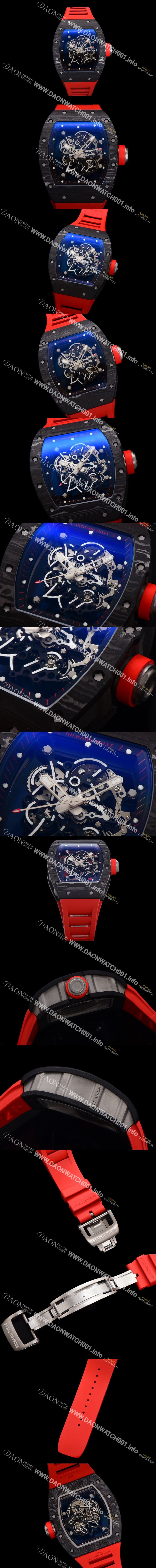 미러급 리차드밀레 남성용 RM055 NTPT 카본 케이스 50mm 스켈레톤 다이얼 기계식 수동형 무브먼트 ric0261 Ⅳ