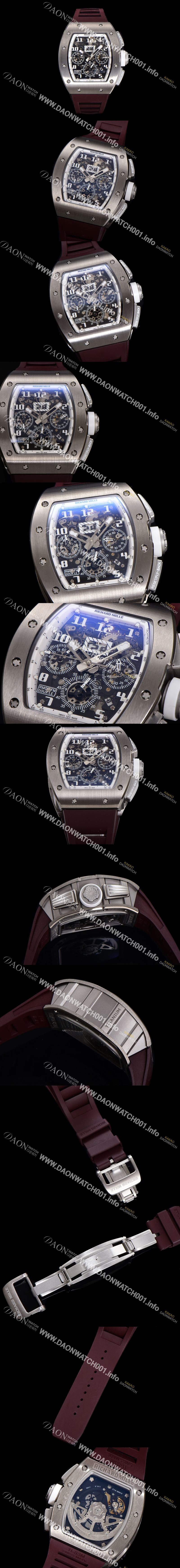 미러급 리차드밀레 남성용 RM11-FM 티타늄 케이스/스텐레스 스틸 베젤 크로노그래프 50mm 오토매틱 무브먼트 스켈레톤 다이얼 ric0253 Ⅳ