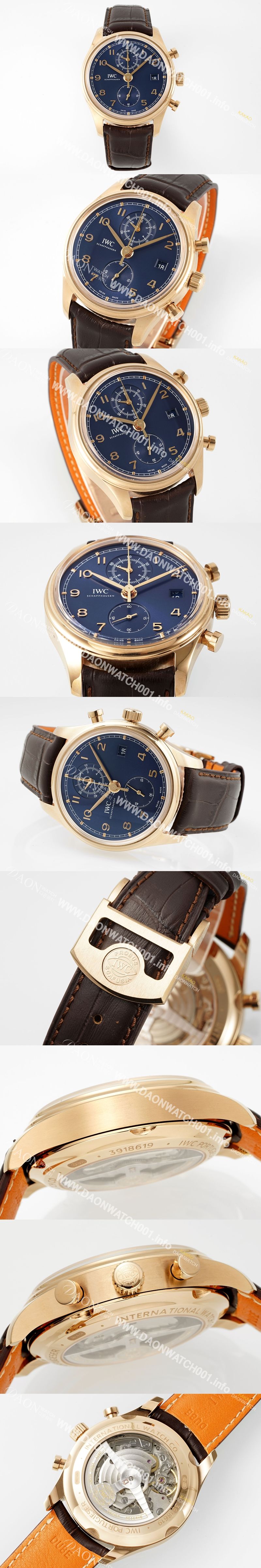 미러급 아이더블유씨 남성용 포루투기즈 IW390305 18k 로즈골드 42mm 크로노그래프 오토매틱 무브먼트 블루 다이얼 iwc4097 Ⅳ