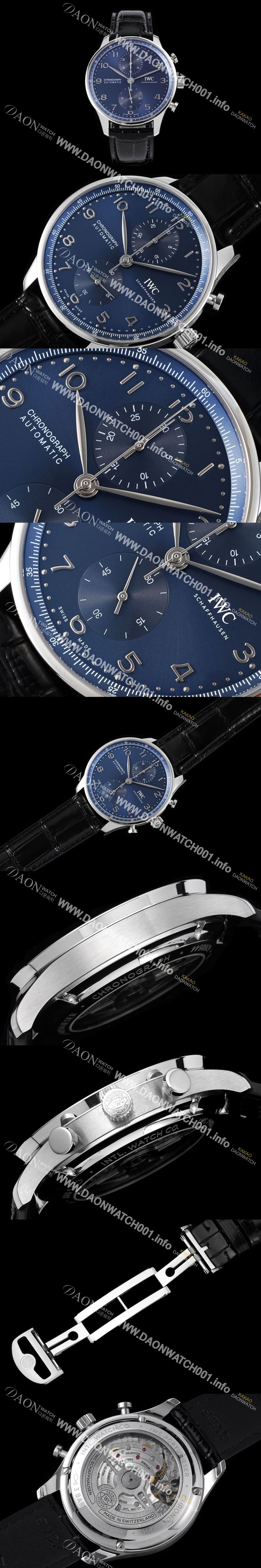 미러급 아이더블유씨 남성용 신상품 / 포르투기즈 IW371606 크로노그래프 오토매틱 Cal.69355 타입 41미리 가죽줄 블루 다이얼 iwc4091 Ⅳ