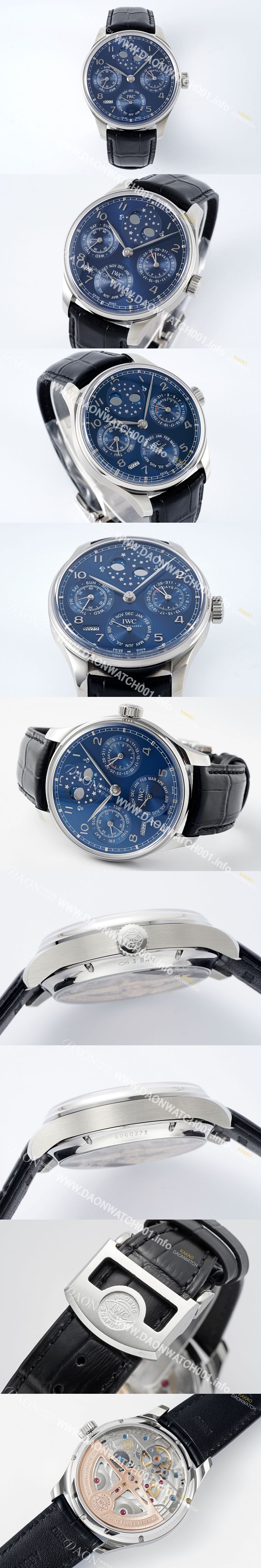 미러급 아이더블유씨 남성용 포루투기즈 IW503401 퍼페추얼 캘린더 더블 문 44mm 오토매틱 무브먼트 블루 다이얼 iwc4105 Ⅳ
