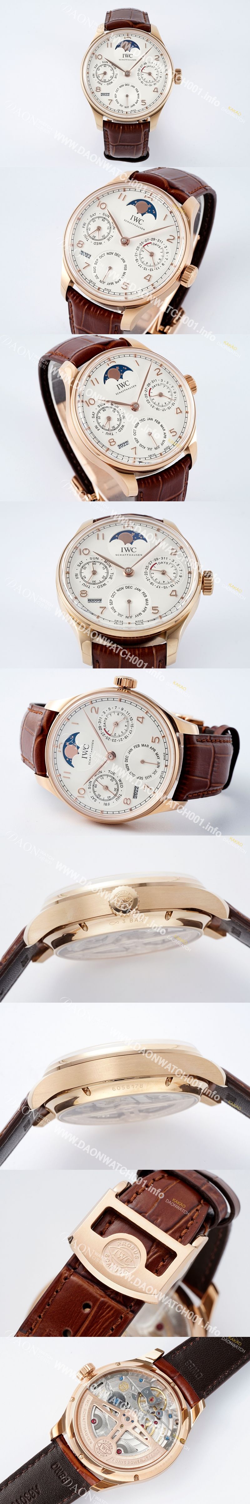 미러급 아이더블유씨 남성용 포루투기즈 IW502306 퍼페추얼 캘린더 싱글 문 44mm 18k 로즈골드 오토매틱 무브먼트 화이트 다이얼 iwc4108 Ⅳ