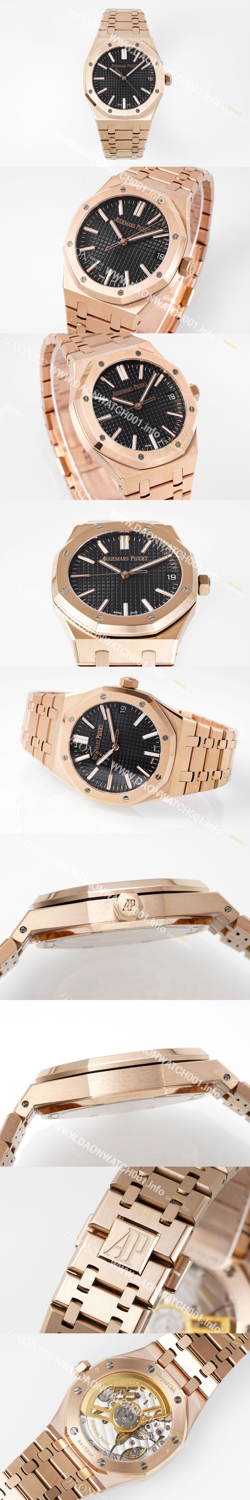 미러급 오데마피게 남성용 로얄오크 셀프와인딩 15510OR.OO.D002CR.02 18K 로즈골드 41mm 오토매틱 Cal.4302 무브먼트 블랙 와플 다이얼 aud6549 Ⅳ