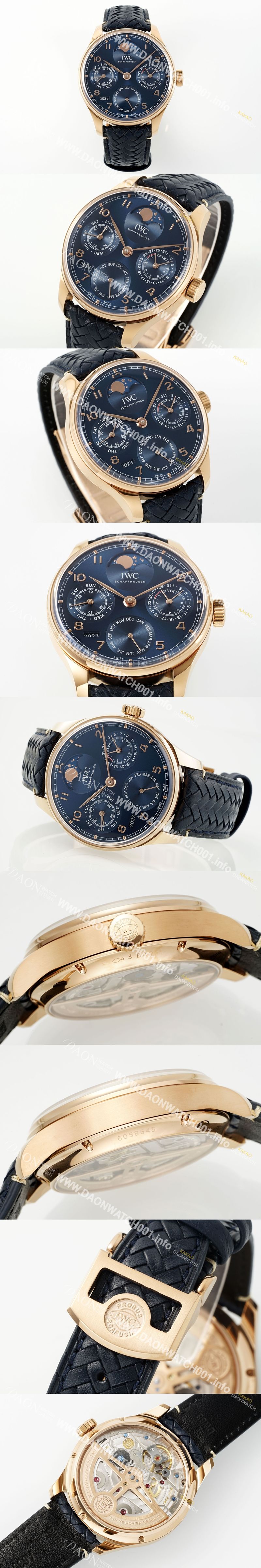 미러급 아이더블유씨 남성용 포루투기즈 IW503312 퍼페추얼 캘린더 싱글 문 44mm 18k 로즈골드 오토매틱 무브먼트 블루 다이얼 iwc4109 Ⅳ