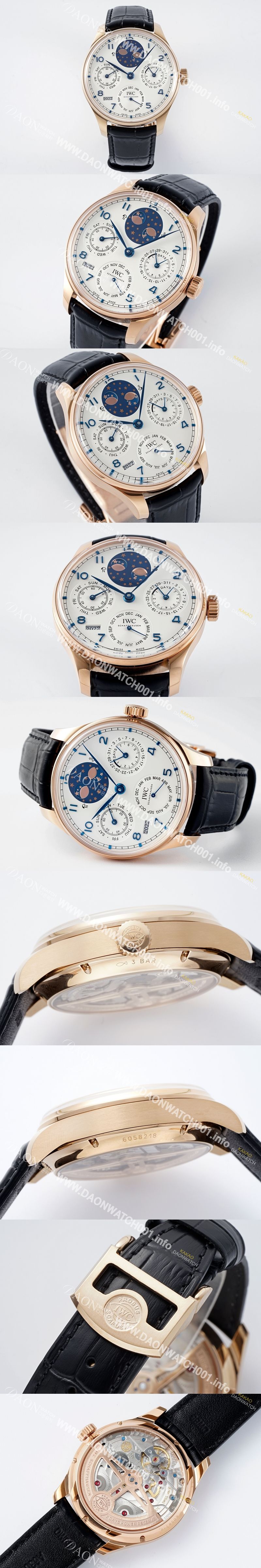 미러급 아이더블유씨 남성용 포루투기즈 IW503405 퍼페추얼 캘린더 더블 문 플래티넘 44mm 18k 로즈골드 오토매틱 무브먼트 화이트 다이얼 iwc4110 Ⅳ