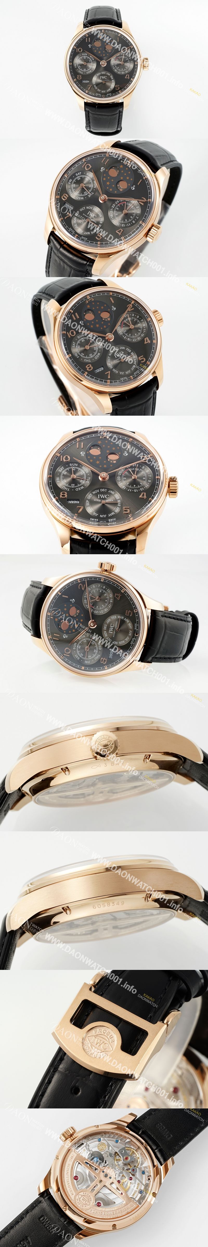 미러급 아이더블유씨 남성용 포루투기즈 IW503404 퍼페추얼 캘린더 더블 문 44mm 18k 로즈골드 오토매틱 무브먼트 그레이 다이얼 iwc4111 Ⅳ