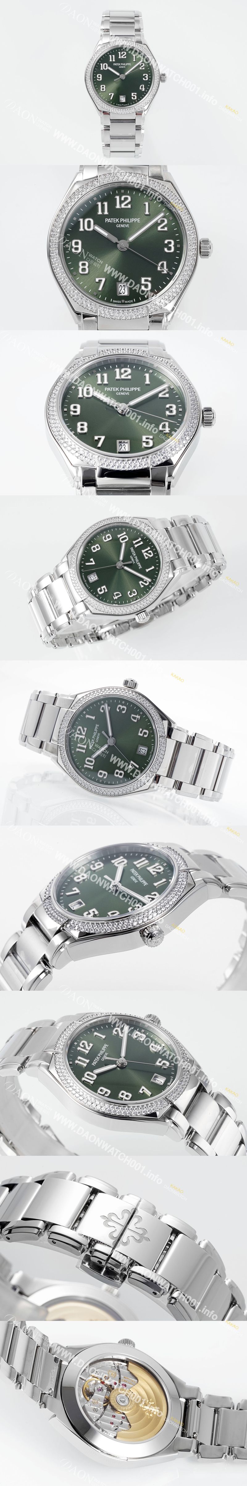 미러급 파텍필립 여성용 트웬티-포 티파니 7300/1200A-011 다이아몬드 36mm 오토매틱 Cal.324 타입 올리브 그린 다이얼 pat2231 Ⅳ