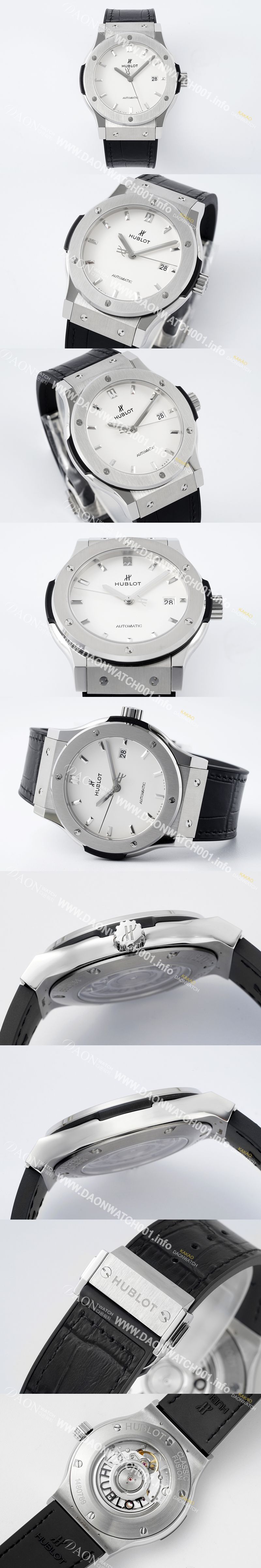 미러급 휴블렛 남성용 클래식 퓨전 542.NX.2611.LR 42mm 오토매틱 2892 타입 가죽/러버 믹스 화이트 다이얼 hub2138 Ⅳ