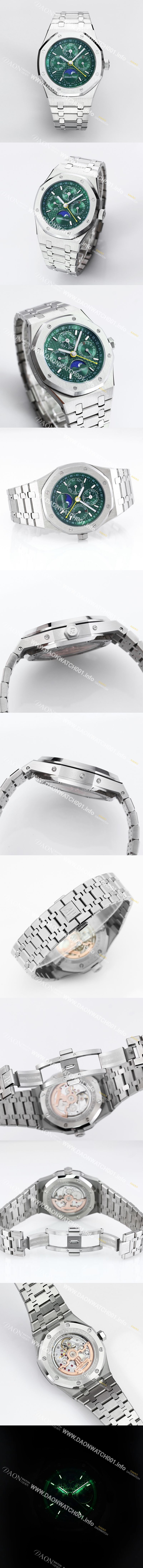 미러급 오데마피게 남성용 로얄오크 26574 퍼페츄얼 캘린더 문페이즈 41mm 그린 다이얼 신형 5134 오토매틱 무브먼트 aud4208 Ⅳ