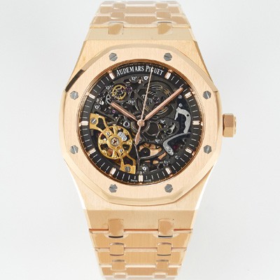 미러급 오데마피게 남성용 하이엔드 로얄오크 15407OR.OO.1220OR.01 더블 밸런스 휠 오픈워크 18k 로즈골드 41mm 오토매틱 Cal.3132무브먼트 스켈레톤 다이얼 AUD0242 Ⅳ