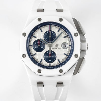 미러급 오데마피게 남성용 로얄오크 오프쇼어 26400IO.OO.A004CA.01 리얼세라믹 화이트 와플 다이얼 화이트 러버 스트랩 오토매틱 무브먼트 AUD0203 Ⅳ
