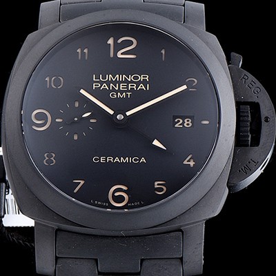 미러급 파네라이 남성용 투토네로 루미노르 1950 GMT PAM00438 오토매틱 Cal. P 9001 무브먼트 블랙 다이얼 PAN0204 Ⅳ