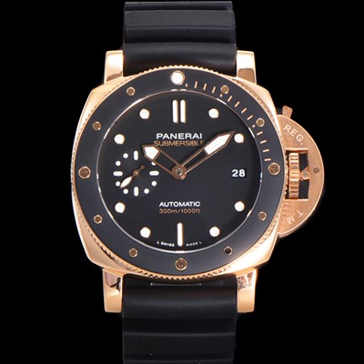 미러급 파네라이 남성용 서브머시블 골드테크™ PAM02164 오토매틱 Cal P. 900 타입 42mm 18K 로즈골드 우레탄 블랙 다이얼 pan5209 Ⅳ