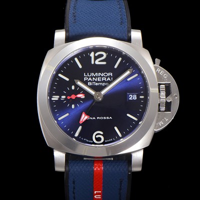 미러급 파네라이 남성용 루미노르 콰란타 비템포 루나 로사 PAM01404 40mm 오토매틱 Cal.P.900 타입 우레탄줄 블루 다이얼 pan5202 Ⅳ