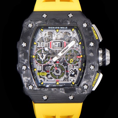 미러급 리차드밀레 남성용 플라이백 RM11-03 오버사이즈 데이트 크로노그래프레드 포지드 카본 케이스 스켈레톤 다이얼 오토매틱 무브먼트 RIC08691 Ⅳ
