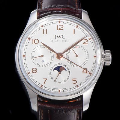 미러급 아이더블유씨 남성용 포르투기즈 IW344203 퍼페추얼 캘린더 문페이즈 오토매틱 42mm Cal.82650 타입 가죽줄 화이트다이얼   iwc94837 Ⅳ