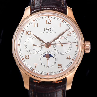 미러급 아이더블유씨 남성용 포르투기즈 IW344202 퍼페추얼 캘린더 문페이즈 오토매틱 42mm Cal.82650 타입 18K 로즈골드 가죽줄 화이트다이얼   iwc25810 Ⅳ