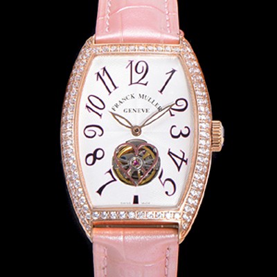 미러급 프랭크뮬러 상트레 커백스 오토매틱 보석/다이아 케이스 여성용시계 18K 로즈골드 가죽줄 화이트다이얼  fra58721 Ⅳ