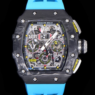미러급 리차드밀레 남성용 플라이백 RM11-03 오버사이즈 데이트 크로노그래프레드 포지드 카본 케이스 스켈레톤 다이얼 오토매틱 무브먼트 RIC08703 Ⅳ