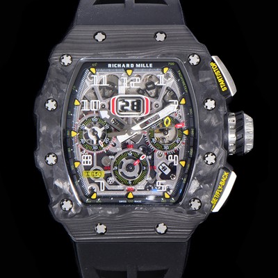 미러급 리차드밀레 남성용 플라이백 RM11-03 오버사이즈 데이트 크로노그래프레드 포지드 카본 케이스 스켈레톤 다이얼 오토매틱 무브먼트 RIC08715 Ⅳ