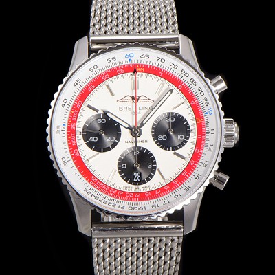 미러급 브라이틀링 남성용 네비타이머 AB01383B1G1P1 크로노그래프 ETA7750-2 타입 오토매틱 43mm 화이트 다이얼 bre6001 Ⅳ