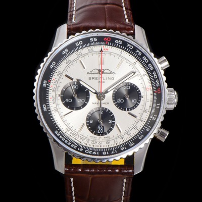 미러급 브라이틀링 남성용 네비타이머 AB0138241G1P1 크로노그래프 ETA7750-2 타입 오토매틱 43mm 가죽줄 실버 다이얼 bre5994 Ⅳ