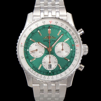 미러급 브라이틀링 남성용 네비타이머 AB01388A1L1P1 크로노그래프 ETA7750-2 타입 오토매틱 43mm 메탈줄 그린 다이얼 bre6005 Ⅳ