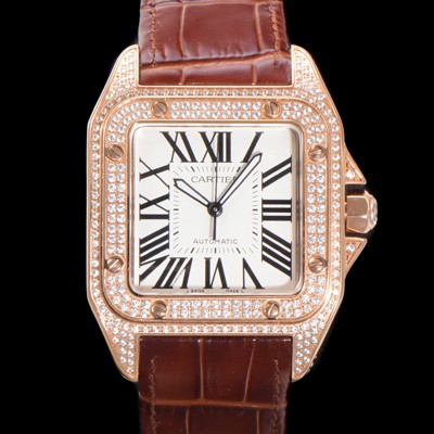 미러급 까르띠에 산토스 100 XL 오토매틱 ETA2824-2 타입 18k 로즈골드 남성용 51mm 가죽줄 화이트 다이얼 car69315 Ⅳ