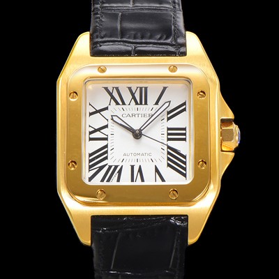 미러급 까르띠에 산토스 100 오토매틱 ETA2824-2 타입 18k 옐루골드 남성용 51mm 가죽줄 화이트 다이얼 car69317 Ⅳ