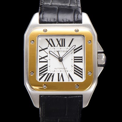 미러급 까르띠에 산토스 100 W20072X7 오토매틱 ETA2824-2 타입 18k 옐루골드 베젤 남성용 51mm 가죽줄 화이트 다이얼 car69318 Ⅳ