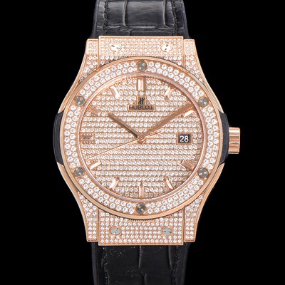 미러급 휴블렛 남성용 클래식 퓨전 565.OX.9010.LR.1704 다이아몬드 셋팅 큐빅/보석 다이얼 18K로즈골드 42미리 오토매틱 2892 타입 가죽/우레탄 믹스밴드 hub2127 Ⅳ