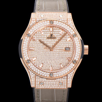 미러급 휴블렛 남성용 클래식 퓨전 565.OX.9010.LR.1704 다이아몬드 셋팅 큐빅/보석 다이얼 18K로즈골드 42미리 오토매틱 2892 타입 가죽/우레탄 믹스밴드 hub2128 Ⅳ