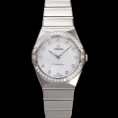 미러급 오메가 여성용 컨스틀레이션 131.15.28.60.55.001 다이아몬드 세팅 베젤 28mm 쿼츠 무브먼트 화이트 자개 다이얼 omg0145 Ⅳ
