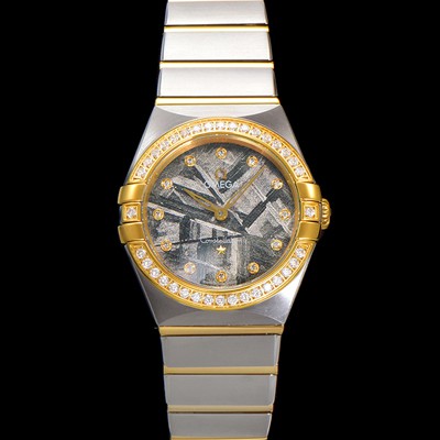 미러급 오메가 여성용 컨스틀레이션 131.25.28.60.99.002 옐로우골드 다이아몬드 세팅 베젤 28mm 쿼츠 무브먼트 메테오라이트 다이얼 omg0148 Ⅳ