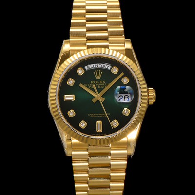 미러급 로렉스 남성용 New 데이데이트 m128238-0069 무게173g 18K 옐로우골드 프레지던트 36mm 오토매틱 Cal.2836-2 타입 다이아몬드 그린 옴브레 다이얼 rol5408 Ⅳ