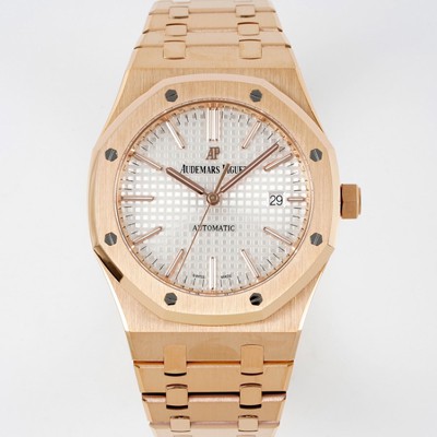 미러급 오데마피게 남성용 15400OR.OO.1220OR.02 로얄오크 18k 로즈골드 41mm 오토매틱 Cal.3120무브먼트 실버 와플 다이얼 aud6536 Ⅳ