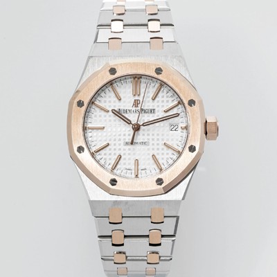 미러급 오데마피게 남성용 하이엔드 15450ST 로얄오크 18K 로즈골드 37mm 오토매틱 Cal.3120무브먼트 실버 와플 다이얼 aud6523 Ⅳ