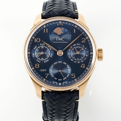 미러급 아이더블유씨 남성용 포루투기즈 IW503312 퍼페추얼 캘린더 싱글 문 44mm 18k 로즈골드 오토매틱 무브먼트 블루 다이얼 iwc4109 Ⅳ