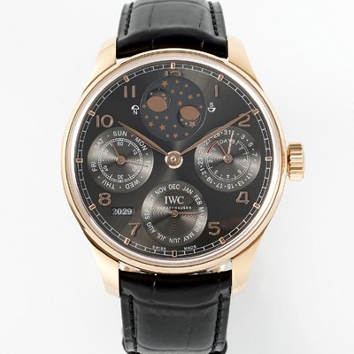 미러급 아이더블유씨 남성용 포루투기즈 IW503404 퍼페추얼 캘린더 더블 문 44mm 18k 로즈골드 오토매틱 무브먼트 그레이 다이얼 iwc4111 Ⅳ