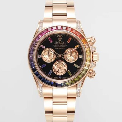 미러급 로렉스 남성용 데이토나 레인보우 116598 RBOW 크로노그래프 18k 로즈골드 40mm 오토매틱 Cal.4130타입 블랙 다이얼 rol5433 Ⅳ