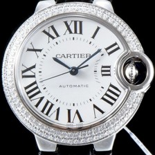미러급 까르띠에 남성용 신형 UP!!발롱블루 드 까르띠에 WE900651 33-36mm 사이즈 최상급 다이아몬드 세팅 베젤 화이트 실버 썬더스트 다이얼 오토매틱 무브먼트 CAR0006 Ⅳ