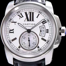 미러급 까르띠에 남성용 칼리브드 까르띠에 화이트 다이얼 블랙 레더 스트랩 오토매틱 무브먼트 CAR0018 Ⅳ