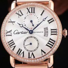 미러급 까르띠에 남성용 롱드더 까르띠에 서브 세컨즈 18k 로즈골드 쥬얼 다이아몬드 베젤 물결무늬 화이트 다이얼 블랙 로마 인덱스 스위스 ETA 2824-A2오토매틱 무브먼 CAR0301 Ⅳ