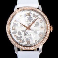 미러급 오메가 여성용 드빌 프레스티지 32.7미리 쿼츠 금장 보석/큐빅 셋팅 4061타입 레이디 소가죽줄 화이트다이얼 OMG79446 Ⅳ