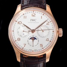 미러급 아이더블유씨 남성용 포르투기즈 IW344202 퍼페추얼 캘린더 문페이즈 오토매틱 42mm Cal.82650 타입 18K 로즈골드 가죽줄 화이트다이얼   iwc25810 Ⅳ