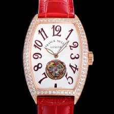 미러급 프랭크뮬러 여성용 상트레 커백스 오토매틱 보석/다이아 케이스 여성용시계 18K 로즈골드 가죽줄 화이트다이얼  fra69430 Ⅳ