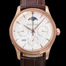 미러급 예거르꿀뜨르 남성용 마스터 울트라 퍼페추얼 캘린더 18K 로즈골드 오토매틱 MC868 타입 39mm 가죽줄 다이아몬드베젤 문페이즈 화이트 다이얼 jag80287 Ⅳ