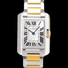 미러급 까르띠에 남여공용 탱크 앙글레즈 미듐/라지 오토매틱/쿼츠 18K 옐루골드 36mm/30mm  메탈줄 물결 실버다이얼 car69310 Ⅳ